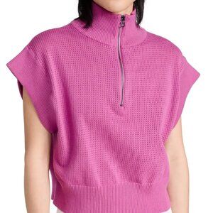 Varley Women's Medium Magenta Fulton Cropped Knit Top 1/2 Zip Athleisure Pink